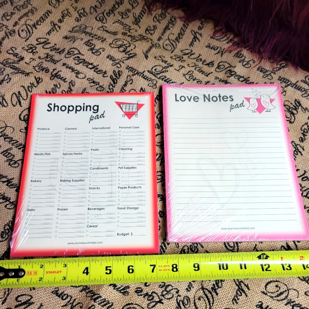 Journals Unlimited lot of 2 jumbo shopping pad & Love Notes